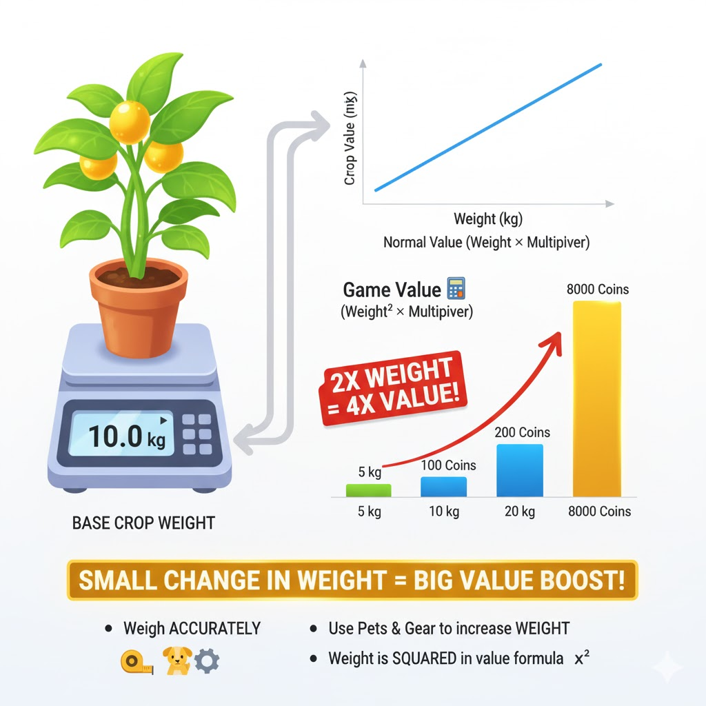 Grow a Garden (GAG) Calculator | Pet Weight and Crop Tool 7 role of weight in crops value