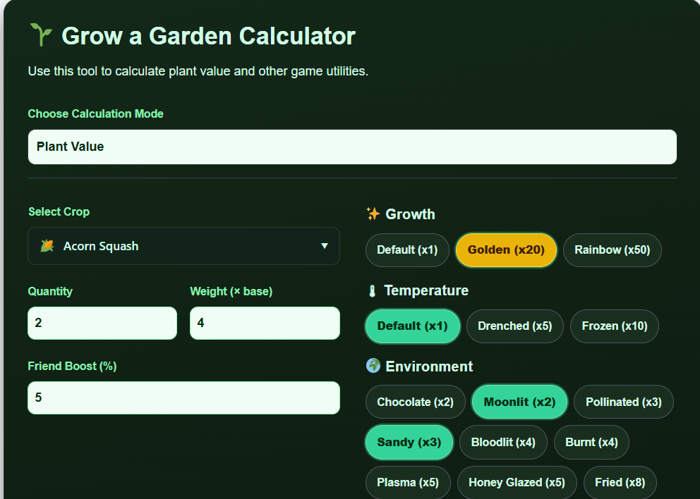 Grow a Garden Calculator (2026) | Crop Value, Mutations & Weight 1 grow a garden calculator